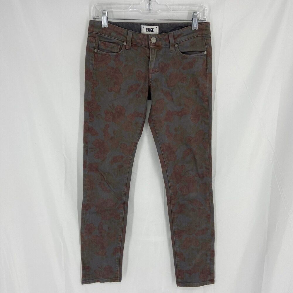 Paige Jeans Womens 25 Pants Skyline Ankle Peg Gray Floral Denim Skinny 29x28